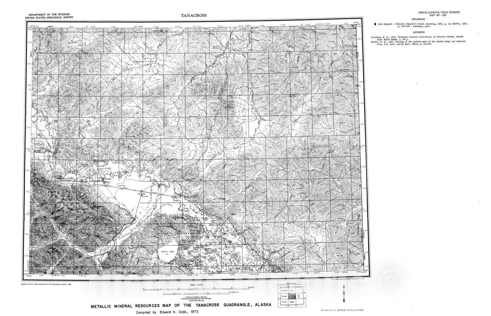 Map : Metallic mineral resources map of the Tanacross quadrangle, Alaska, 1972 Cartography Wall Art :