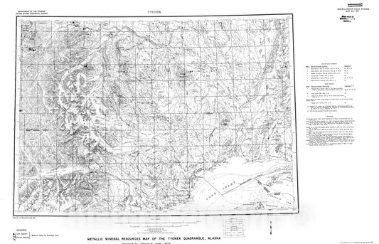 Map : Metallic mineral resources map of the Tyonek quadrangle, Alaska, 1972 Cartography Wall Art :