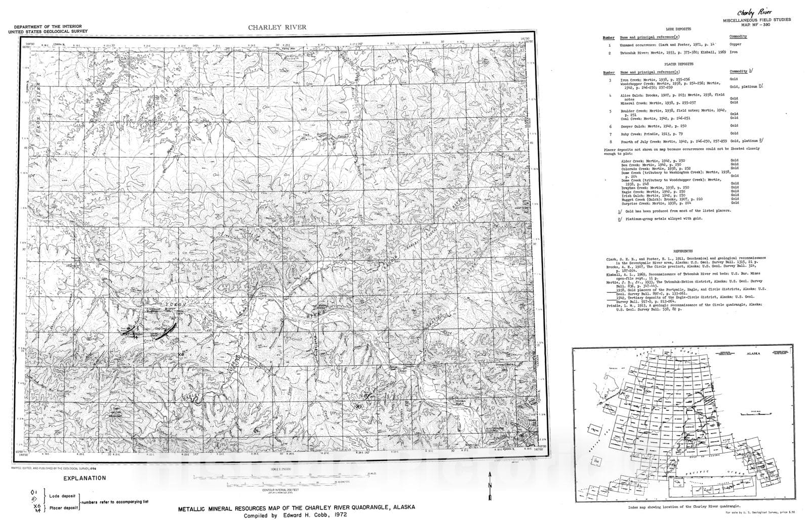 Map : Metallic mineral resources map of the Charley River quadrangle, Alaska, 1972 Cartography Wall Art :