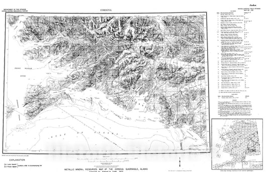 Map : Metallic mineral resources map of the Cordova quadrangle, Alaska, 1972 Cartography Wall Art :