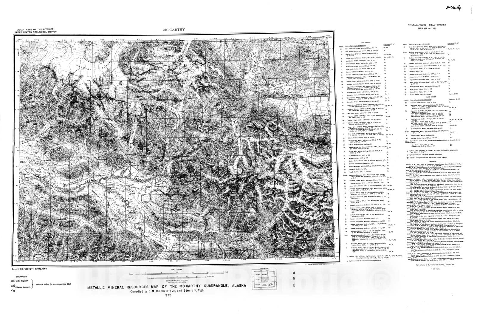 Map : Metallic mineral resources map of the McCarthy quadrangle, Alaska, 1972 Cartography Wall Art :