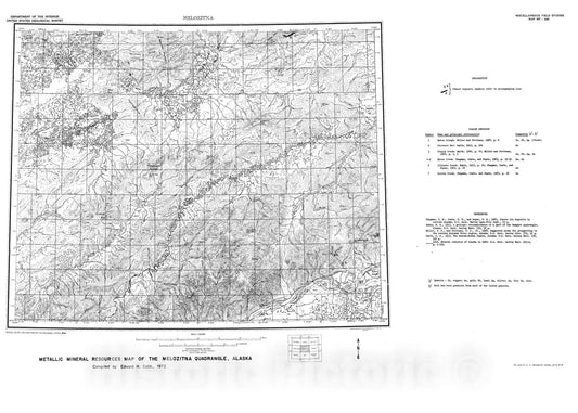 Map : Metallic mineral resources map of the Melozitna quadrangle, Alaska, 1972 Cartography Wall Art :