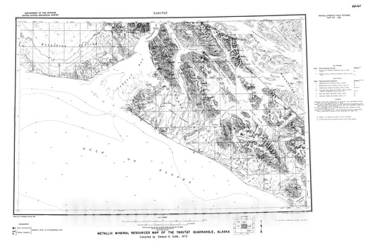 Map : Metallic mineral resources map of the Yakutat quadrangle, Alaska, 1972 Cartography Wall Art :