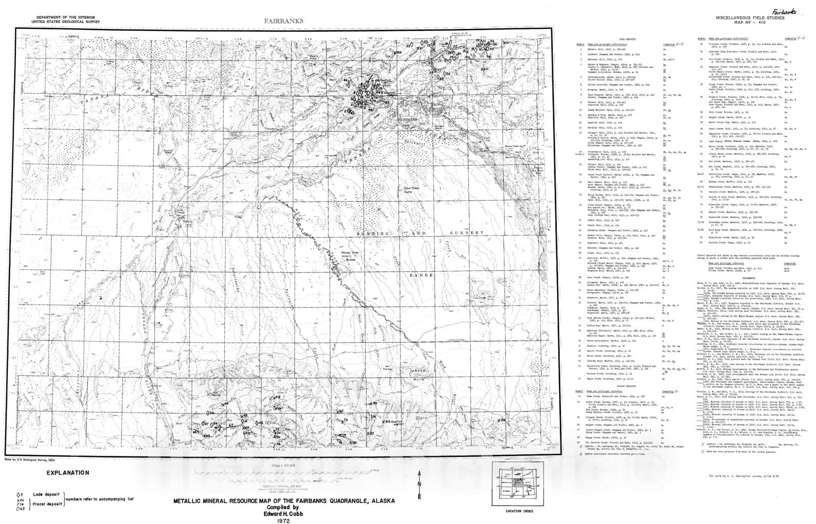 Map : Metallic mineral resources map of the Fairbanks quadrangle, Alaska, 1972 Cartography Wall Art :