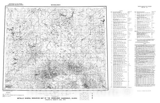 Map : Metallic mineral resources map of the Bendeleben quadrangle, Alaska, 1972 Cartography Wall Art :
