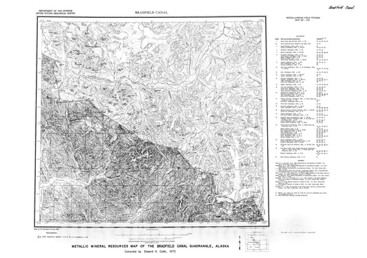 Map : Metallic mineral resources map of the Bradfield Canal quadrangle, Alaska, 1972 Cartography Wall Art :