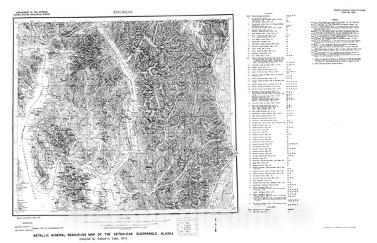 Map : Metallic mineral resources map of the Ketchikan quadrangle, Alaska, 1972 Cartography Wall Art :