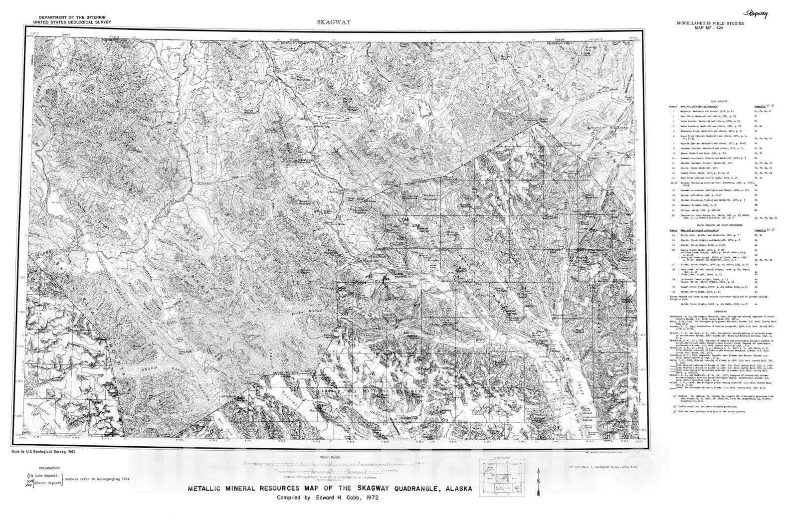 Map : Metallic mineral resources map of the Skagway quadrangle, Alaska, 1972 Cartography Wall Art :