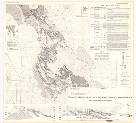 Map : Preliminary geologic map of part of the Wasatch Range near North Ogden, Utah, 1972 Cartography Wall Art :