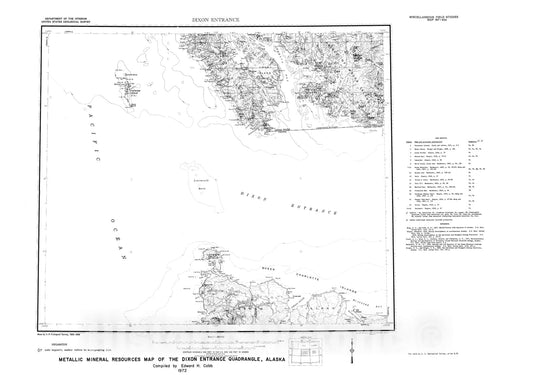 Map : Metallic mineral resources map of the Dixon Entrance quadrangle, Alaska, 1972 Cartography Wall Art :