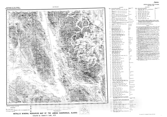 Map : Metallic mineral resources map of the Juneau quadrangle, Alaska, 1972 Cartography Wall Art :