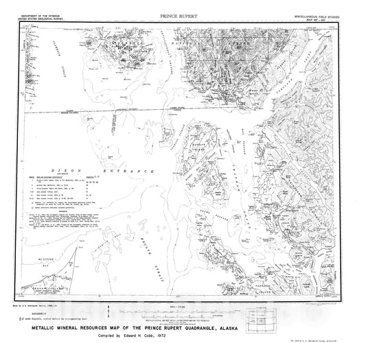 Map : Metallic mineral resources map of the Prince Rupert quadrangle, Alaska, 1972 Cartography Wall Art :