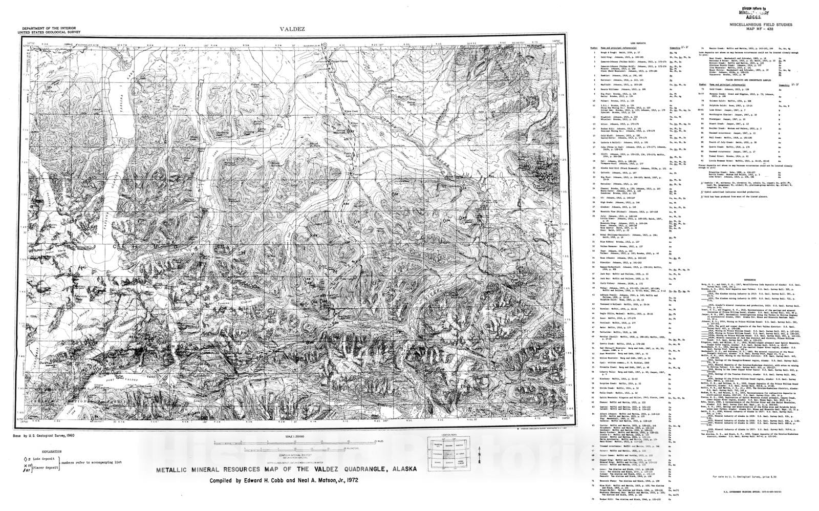 Map : Metallic mineral resources map of the Valdez quadrangle, Alaska, 1972 Cartography Wall Art :