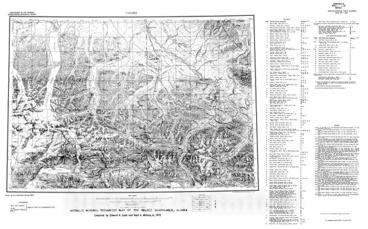 Map : Metallic mineral resources map of the Valdez quadrangle, Alaska, 1972 Cartography Wall Art :