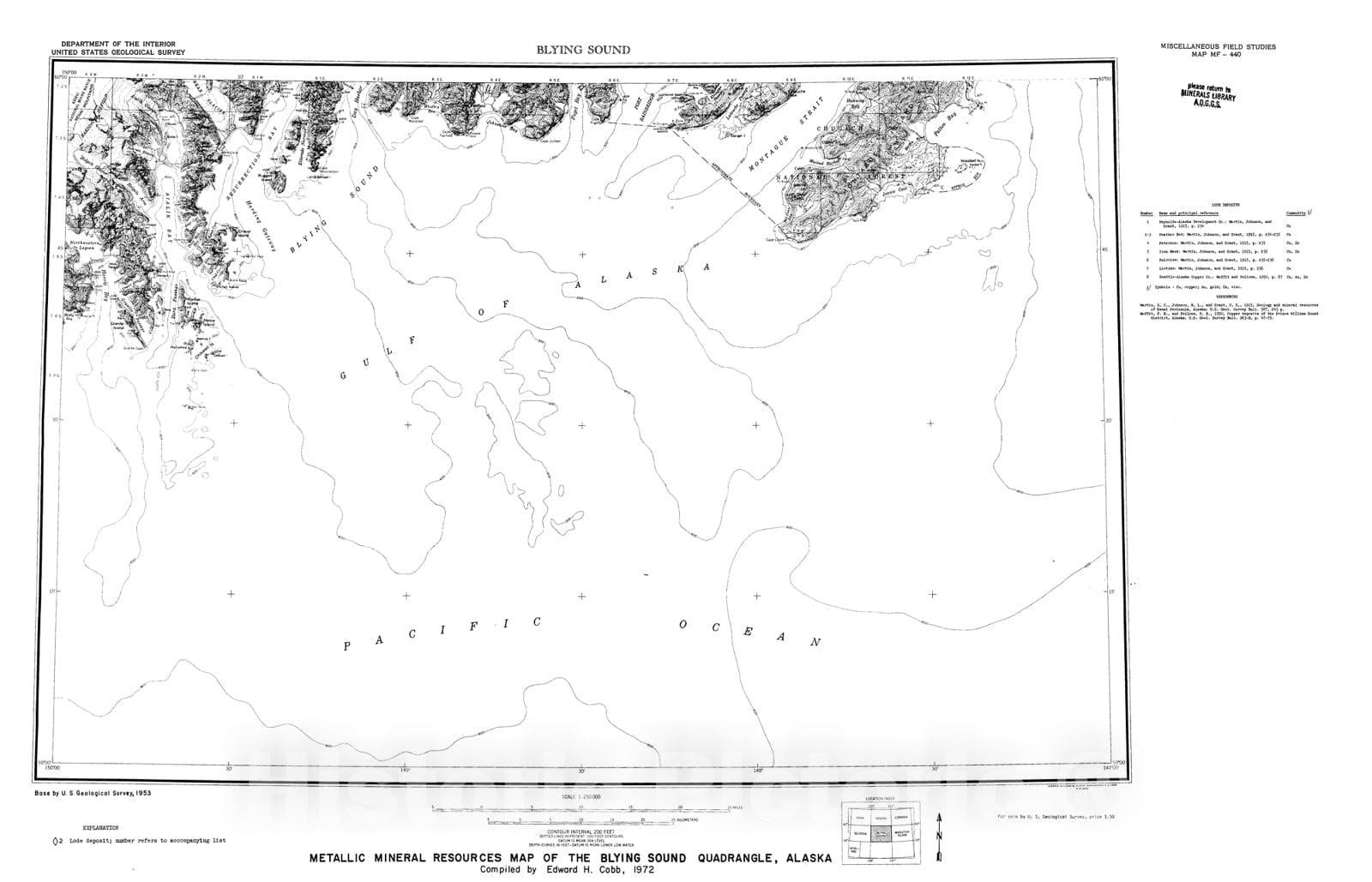 Map : Metallic mineral resources map of the Blying Sound quadrangle, Alaska, 1972 Cartography Wall Art :