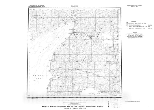 Map : Metallic mineral resources map of the Naknek quadrangle, Alaska, 1972 Cartography Wall Art :