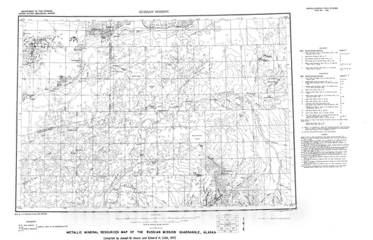 Map : Metallic mineral resources map of the Russian Mission quadrangle, Alaska, 1972 Cartography Wall Art :