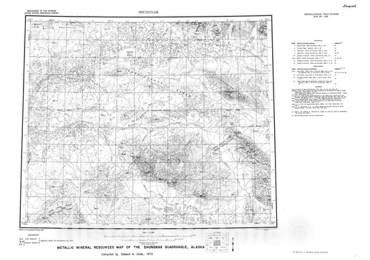 Map : Metallic mineral resources map of the Shungnak quadrangle, Alaska, 1972 Cartography Wall Art :