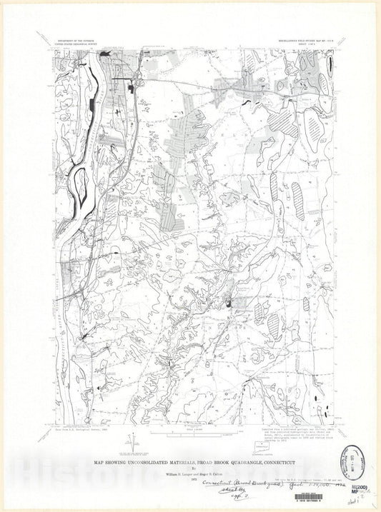 Map : Map showing unconsolidated materials, Broad Brook quadrangle, Connecticut, 1973 Cartography Wall Art :
