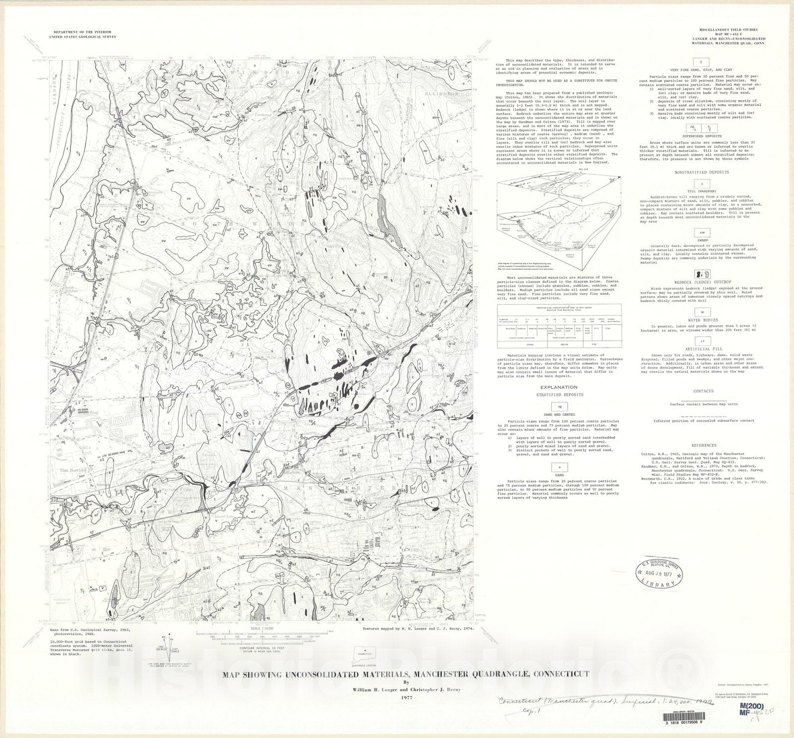 Map : Map showing unconsolidated materials, Manchester quadrangle, Connecticut, 1977 Cartography Wall Art :