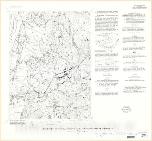Map : Map showing unconsolidated materials, Manchester quadrangle, Connecticut, 1977 Cartography Wall Art :