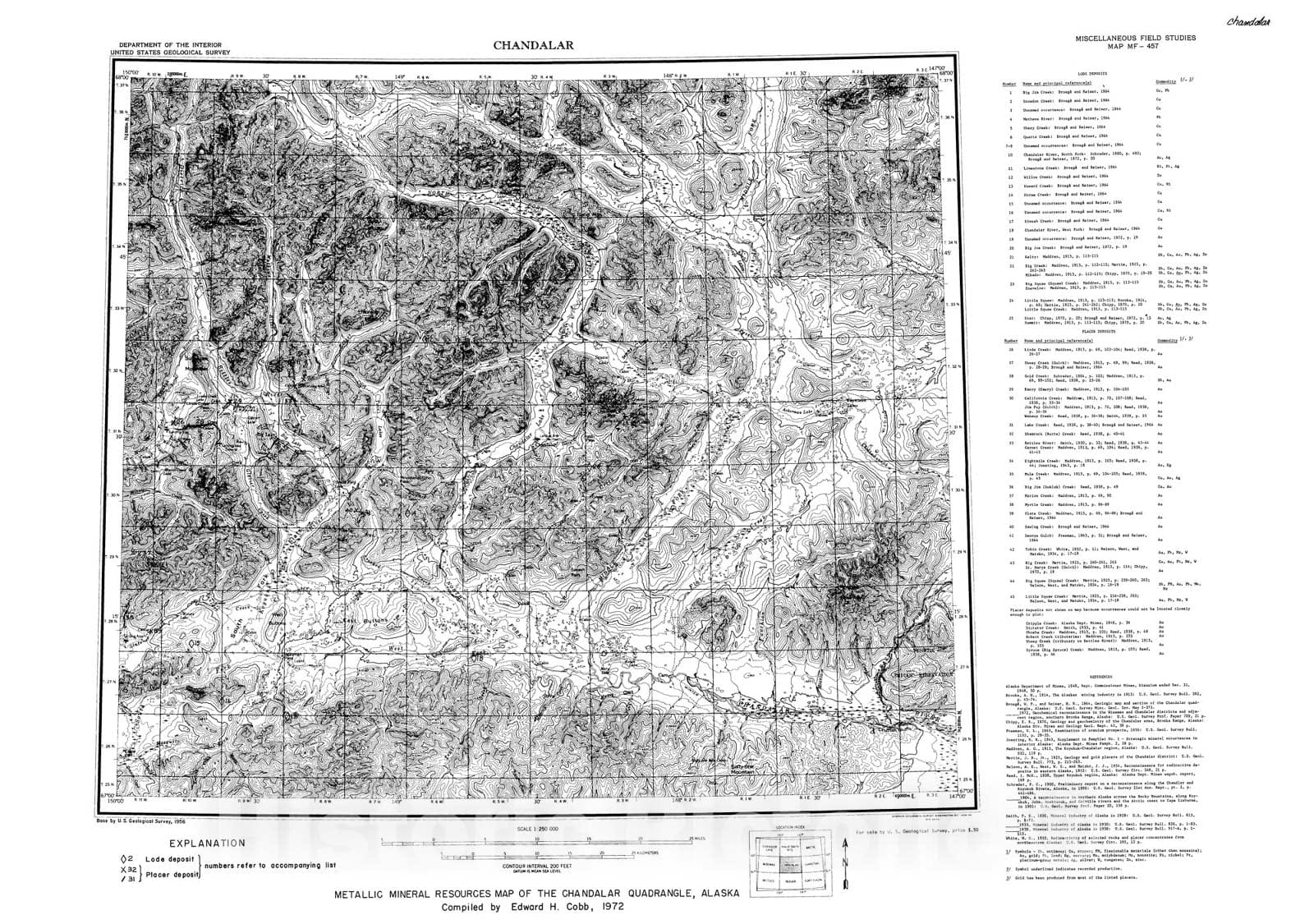 Map : Metallic mineral resources map of the Chandalar quadrangle, Alaska, 1972 Cartography Wall Art :
