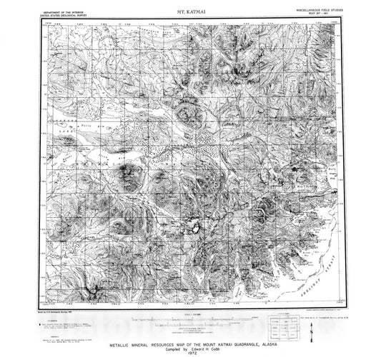 Map : Metallic mineral resources map of the Mount Katmai quadrangle, Alaska, 1971 Cartography Wall Art :