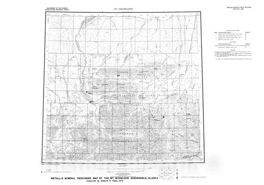 Map : Metallic mineral resources map of the Mt. Michelson quadrangle, Alaska, 1972 Cartography Wall Art :