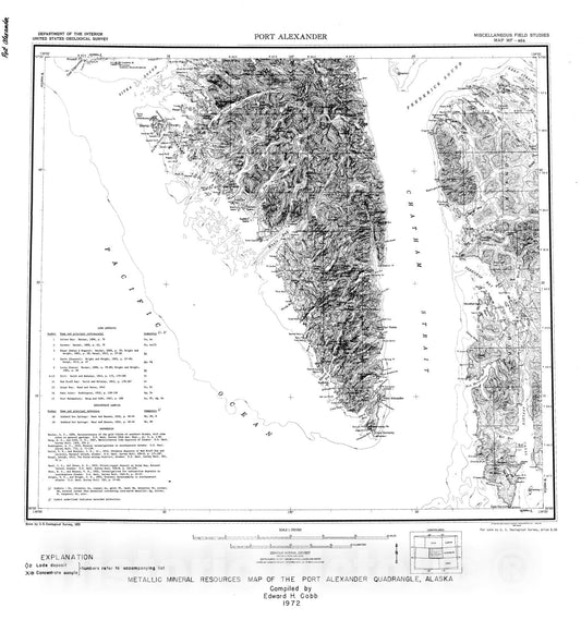 Map : Metallic mineral resources map of the Port Alexander quadrangle, Alaska, 1972 Cartography Wall Art :
