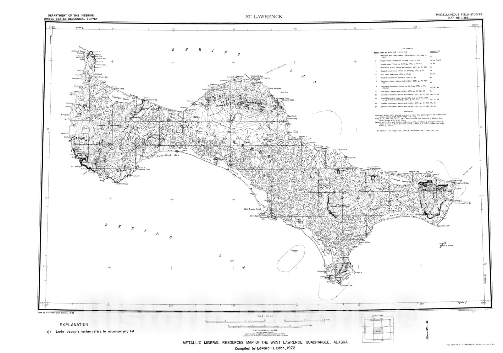 Map : Metallic mineral resources map of the Saint Lawrence quadrangle, Alaska, 1972 Cartography Wall Art :