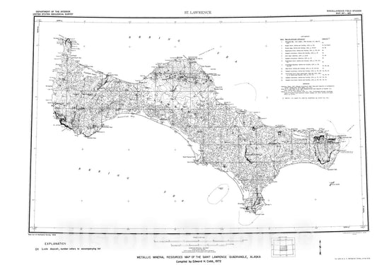 Map : Metallic mineral resources map of the Saint Lawrence quadrangle, Alaska, 1972 Cartography Wall Art :