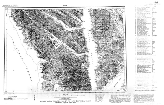 Map : Metallic mineral resources map of the Sitka quadrangle, Alaska, 1972 Cartography Wall Art :