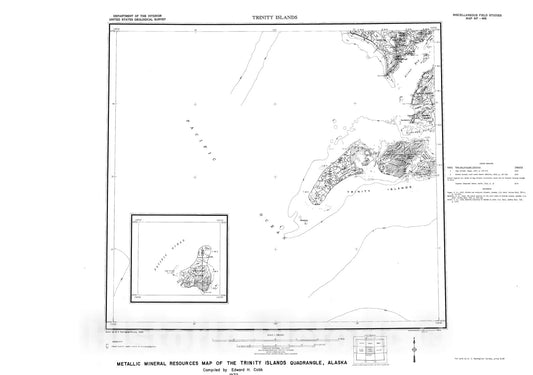 Map : Metallic mineral resources map of the Trinity Islands quadrangle, Alaska, 1972 Cartography Wall Art :