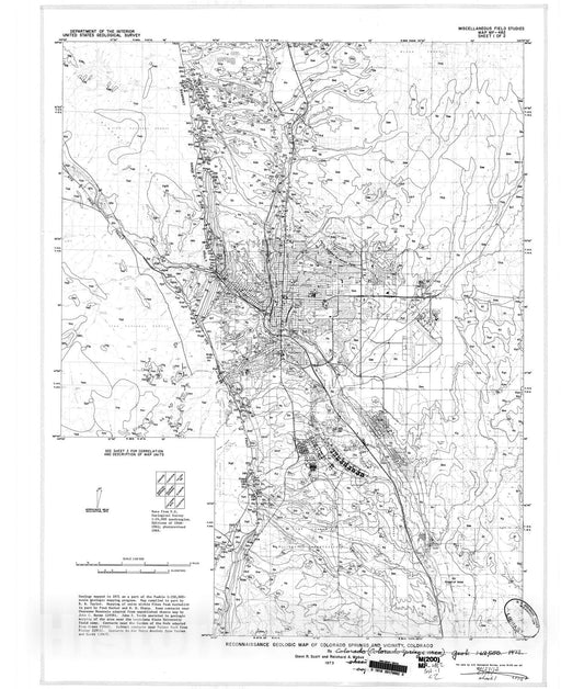 Map : Reconnaissance geologic map of Colorado Springs and vicinity, Colorado, 1973 Cartography Wall Art :