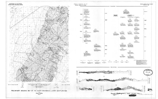 Map : Preliminary geologic map of the Austin quadrangle, Lander County, Nevada, 1973 Cartography Wall Art :