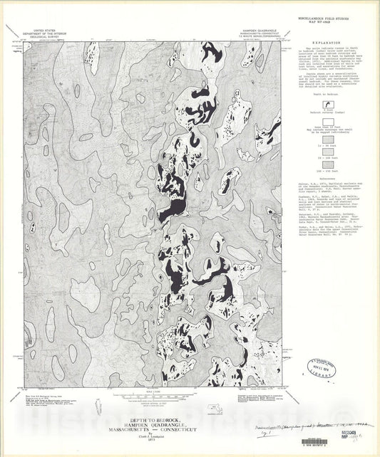 Map : Depth to bedrock, Hampden quadrangle, Massachusetts-Connecticut, 1973 Cartography Wall Art :