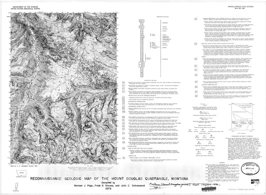 Map : Reconnaissance geologic map of the Mount Douglas quadrangle, Montana, 1973 Cartography Wall Art :
