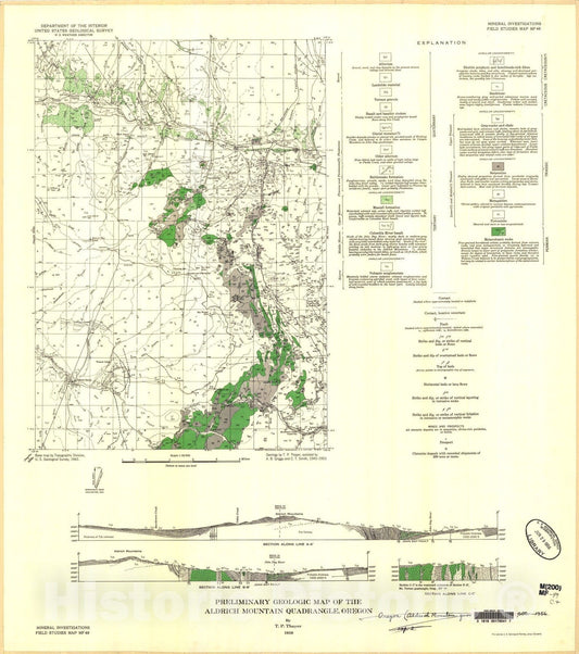 Map : Preliminary geologic map of the Aldrich Mountain quadrangle, Oregon, 1956 Cartography Wall Art :