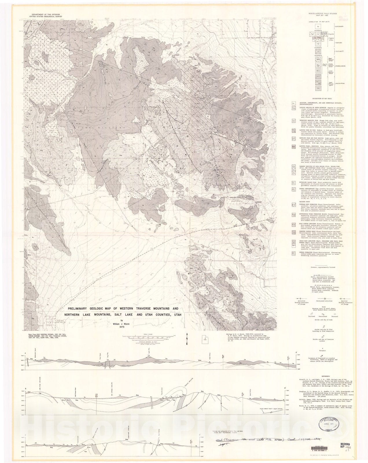 Map : Preliminary geologic map of western Traverse Mountains and northern Lake Mountains, Salt Lake and Utah Counties, Utah, 1973 Cartography Wall Art :