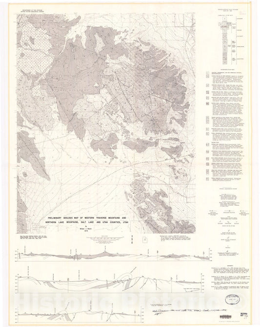 Map : Preliminary geologic map of western Traverse Mountains and northern Lake Mountains, Salt Lake and Utah Counties, Utah, 1973 Cartography Wall Art :
