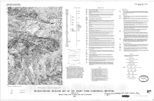 Map : Reconnaissance geologic map of the Mount Wood quadrangle, Montana, 1973 Cartography Wall Art :
