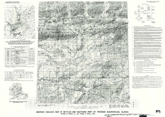 Map : Bedrock geologic map of the Bettles and southern part of Wiseman quadrangles, Alaska, 1973 Cartography Wall Art :