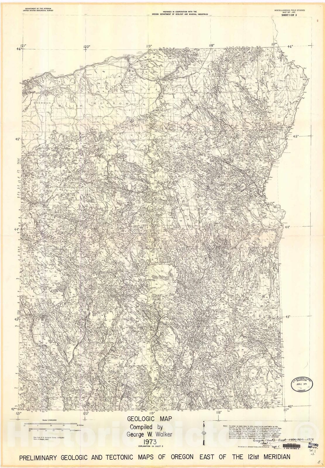 Map : Preliminary geologic and tectonic maps of Oregon east of the 121st meridian, 1973 Cartography Wall Art :