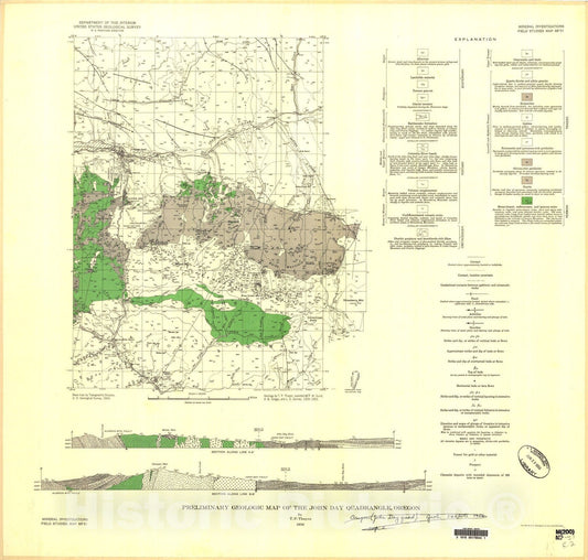 Map : Preliminary geologic map of the John Day quadrangle, Oregon, 1956 Cartography Wall Art :