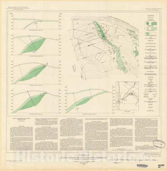 Map : Geologic map of the Rousseau talc prospect, Cambridge, Vermont, 1952 Cartography Wall Art :