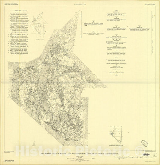 Map : Preliminary geologic map of the Lyon, Douglas, Ormsby, and part of Washoe Counties, Nevada, 1961 Cartography Wall Art :