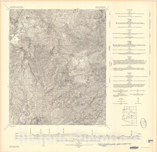 Map : Preliminary geologic map of the Pinal Ranch quadrangle, Arizona, 1961 Cartography Wall Art :