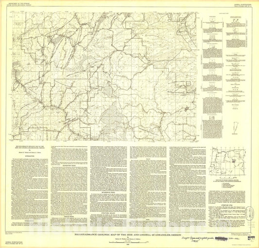 Map : Reconnaissance geologic map of the Izee and Logdell quadrangles, Oregon, 1956 Cartography Wall Art :