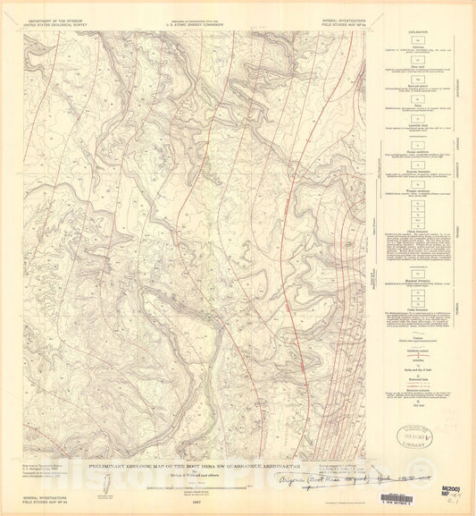 Map : Preliminary geologic map of the Boot Mesa NW quadrangle, Arizona-Utah, 1957 Cartography Wall Art :