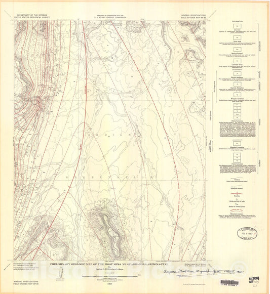 Map : Preliminary geologic map of the Boot Mesa NE quadrangle, Arizona-Utah, 1957 Cartography Wall Art :